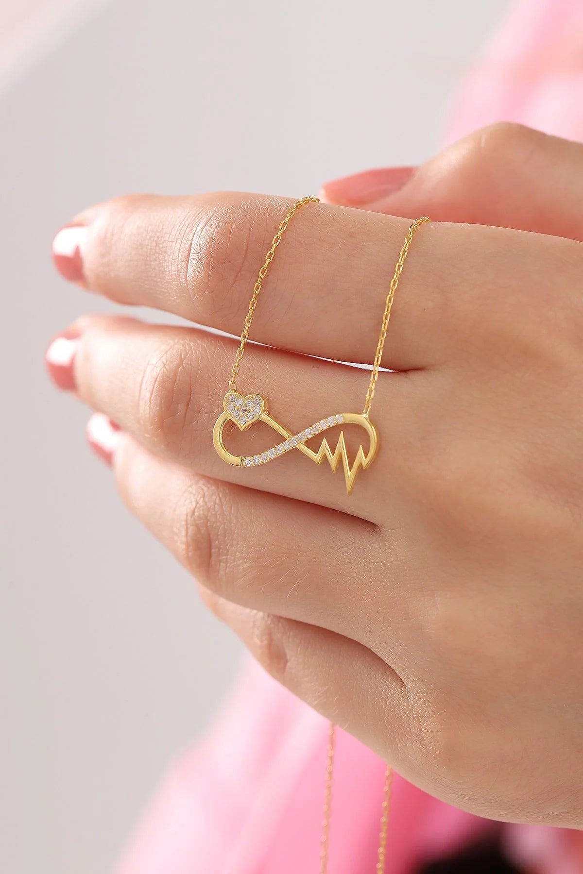 925 Sterling Silver Chain Infinity Heart Rhythm Necklace