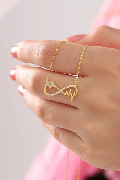 925 Sterling Silver Chain Infinity Heart Rhythm Necklace