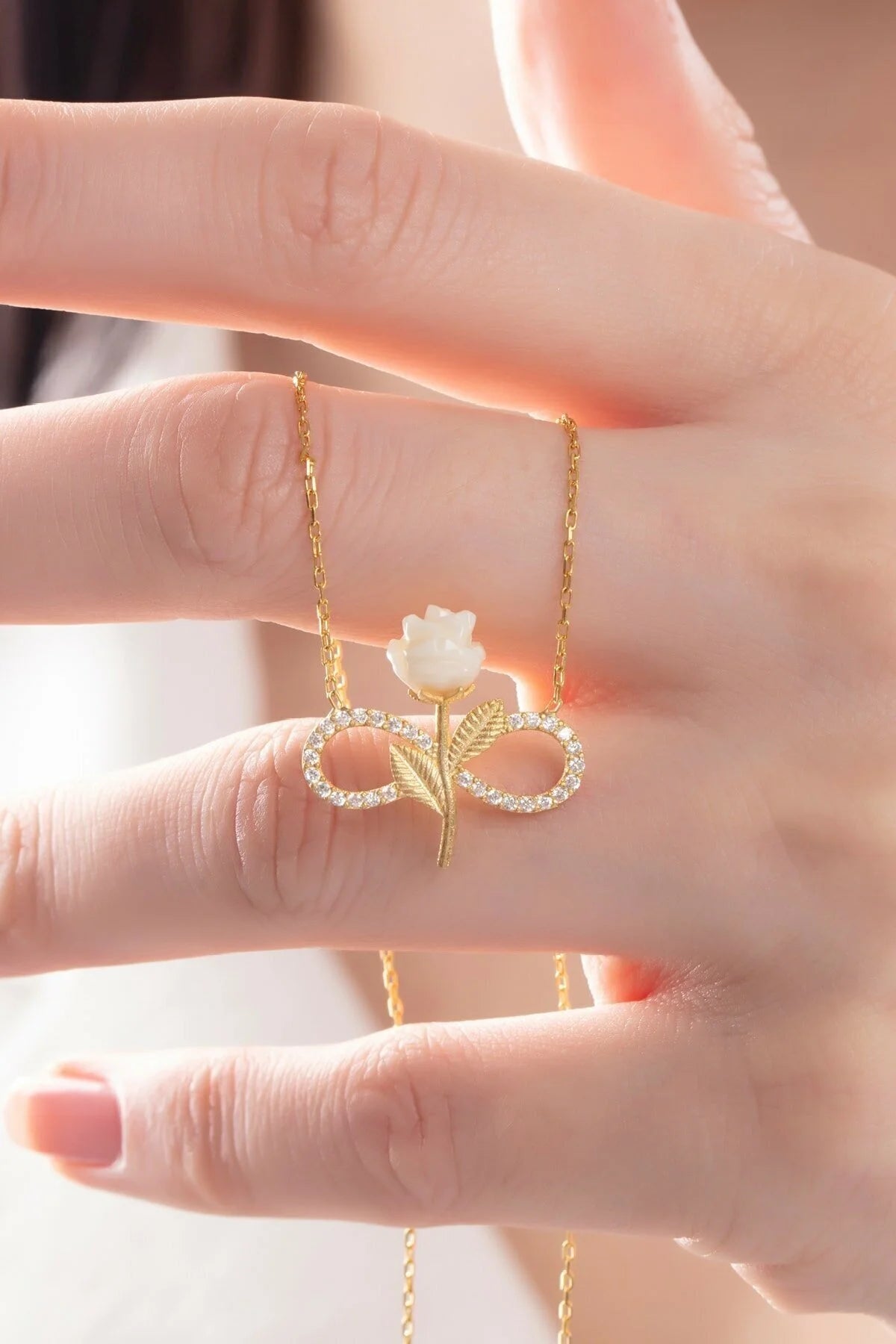 925 Sterling Silver Chain White Rose Gold Necklace