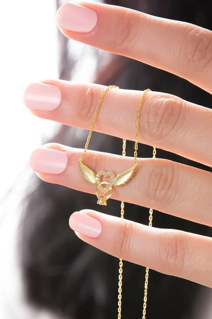 925 Sterling Silver Chain Angel Winged Heart Gold-Silver Necklace