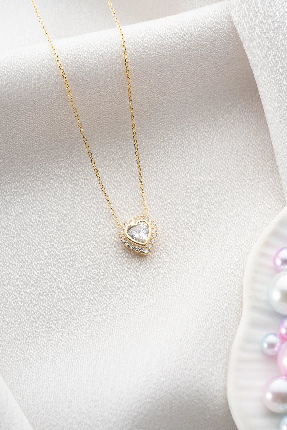 925 Sterling Silver Gold White Stone Heart Necklace