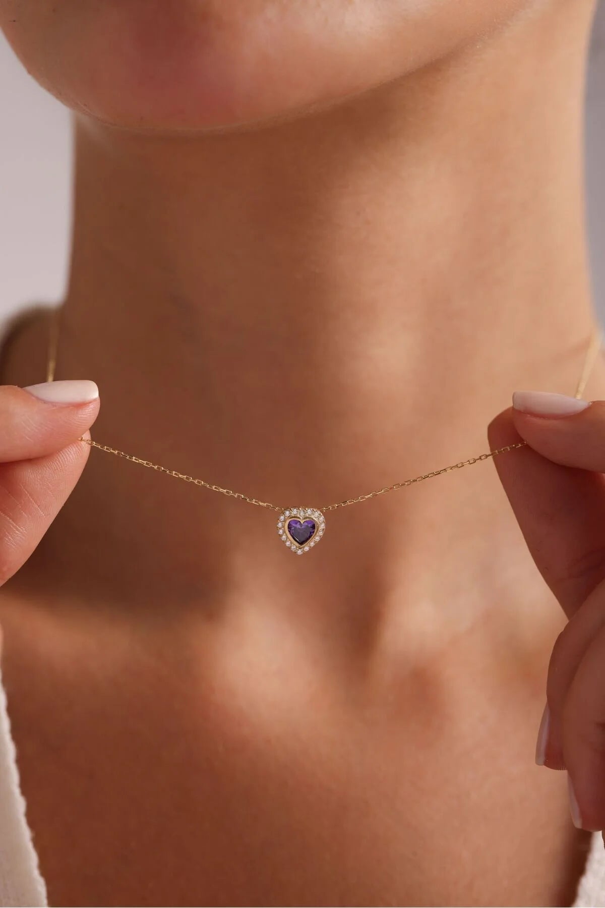 925 Sterling Silver Gold Amethyst Heart Necklace