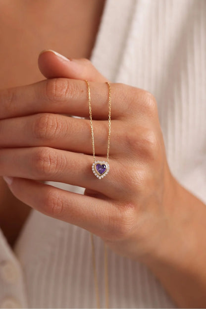 925 Sterling Silver Gold Amethyst Heart Necklace