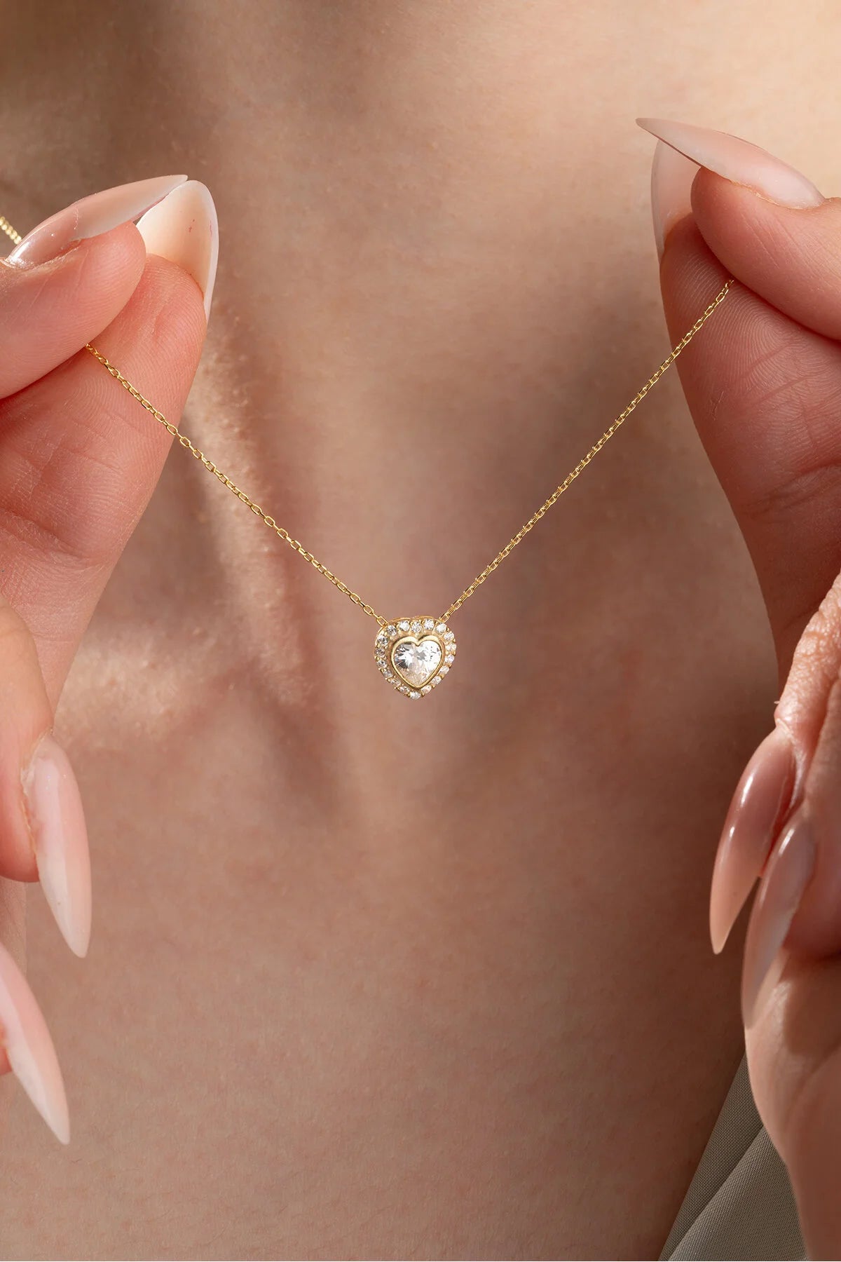 925 Sterling Silver Gold White Stone Heart Necklace