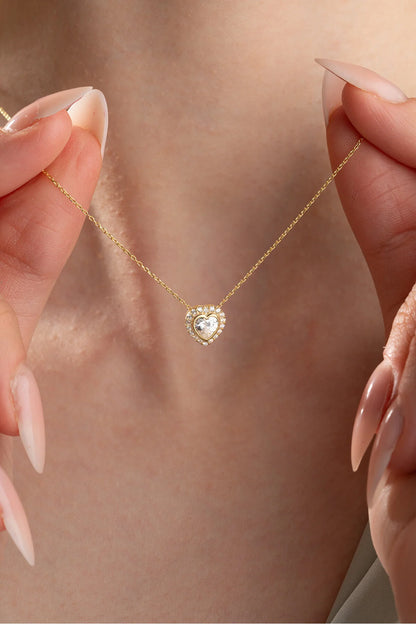 925 Sterling Silver Gold White Stone Heart Necklace
