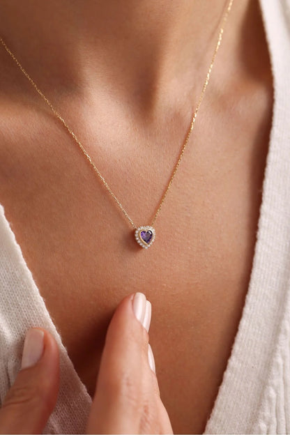 925 Sterling Silver Gold Amethyst Heart Necklace