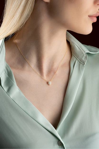 925 Sterling Silver Gold White Stone Heart Necklace