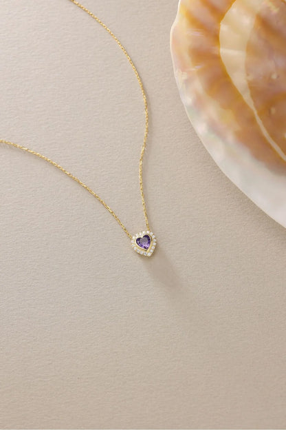 925 Sterling Silver Gold Amethyst Heart Necklace