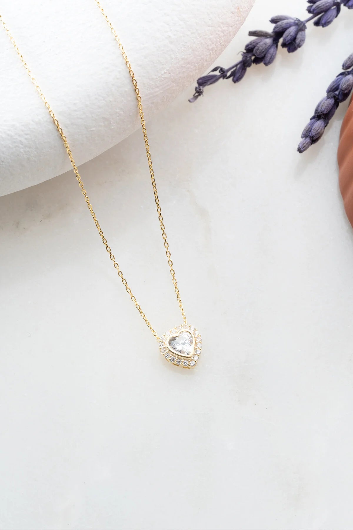 925 Sterling Silver Gold White Stone Heart Necklace