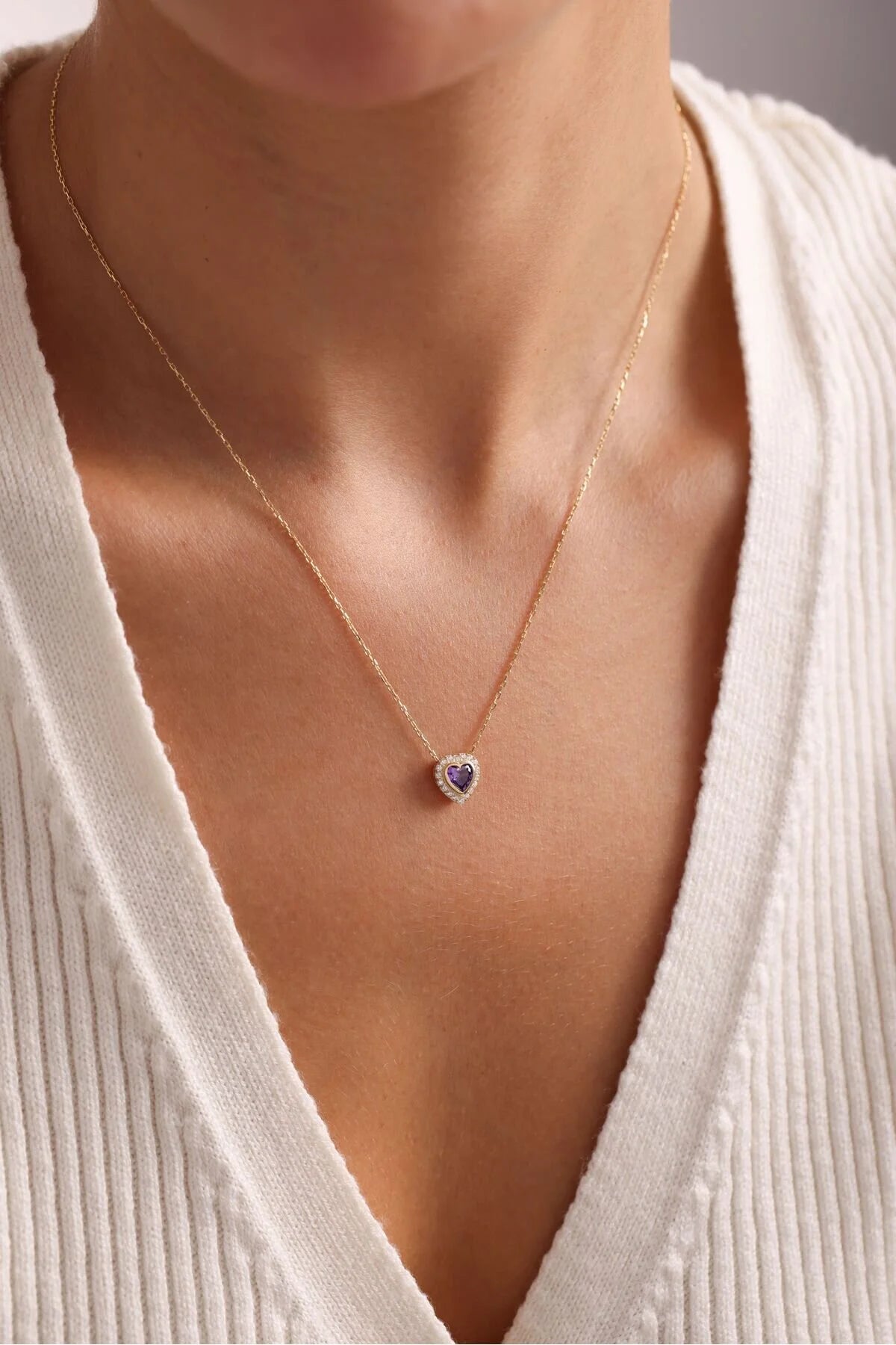 925 Sterling Silver Gold Amethyst Heart Necklace