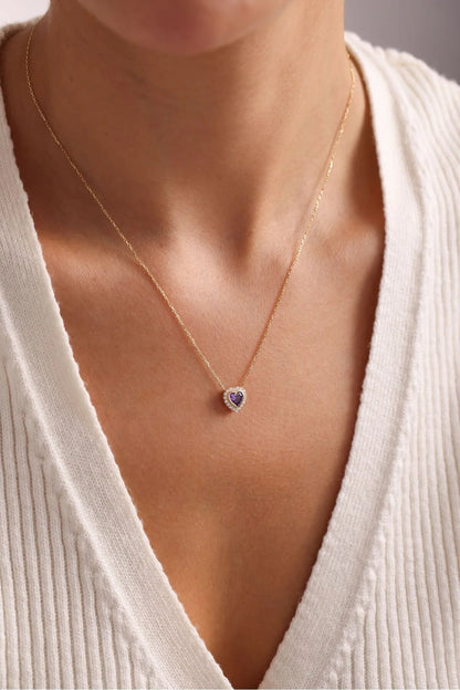 925 Sterling Silver Gold Amethyst Heart Necklace