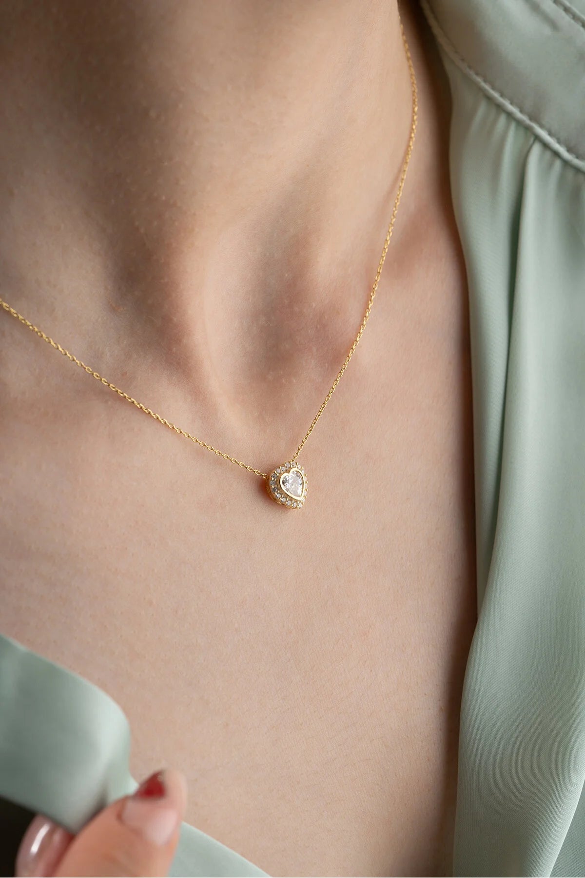 925 Sterling Silver Gold White Stone Heart Necklace