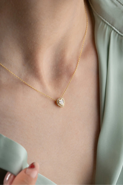 925 Sterling Silver Gold White Stone Heart Necklace