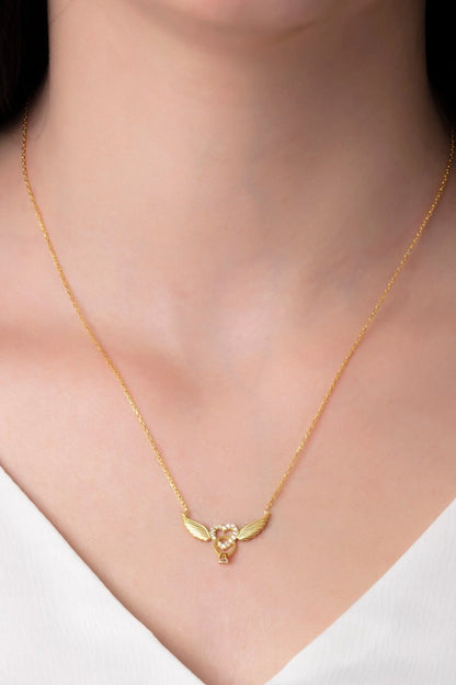 925 Sterling Silver Chain Angel Winged Heart Gold-Silver Necklace