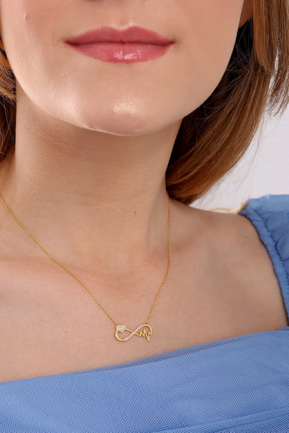 925 Sterling Silver Chain Infinity Heart Rhythm Necklace