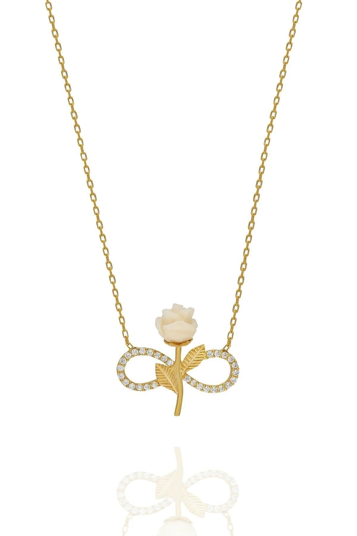 925 Sterling Silver Chain White Rose Gold Necklace