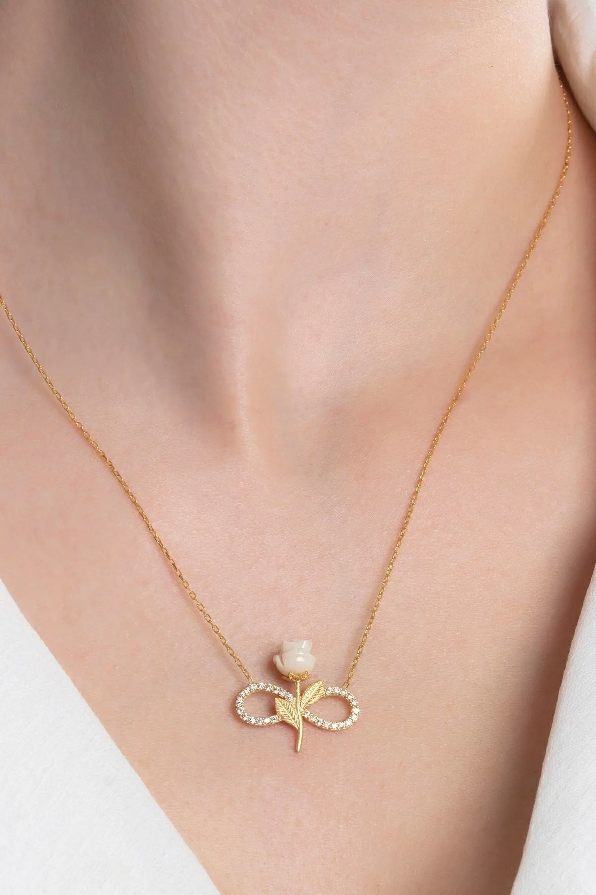925 Sterling Silver Chain White Rose Gold Necklace