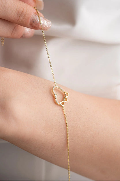 925 Sterling Silver 3 Row Heart Bracelet