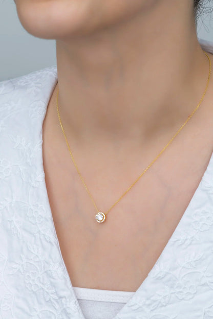925 Sterling Silver Gold Diamond Mounted Solitaire Necklace