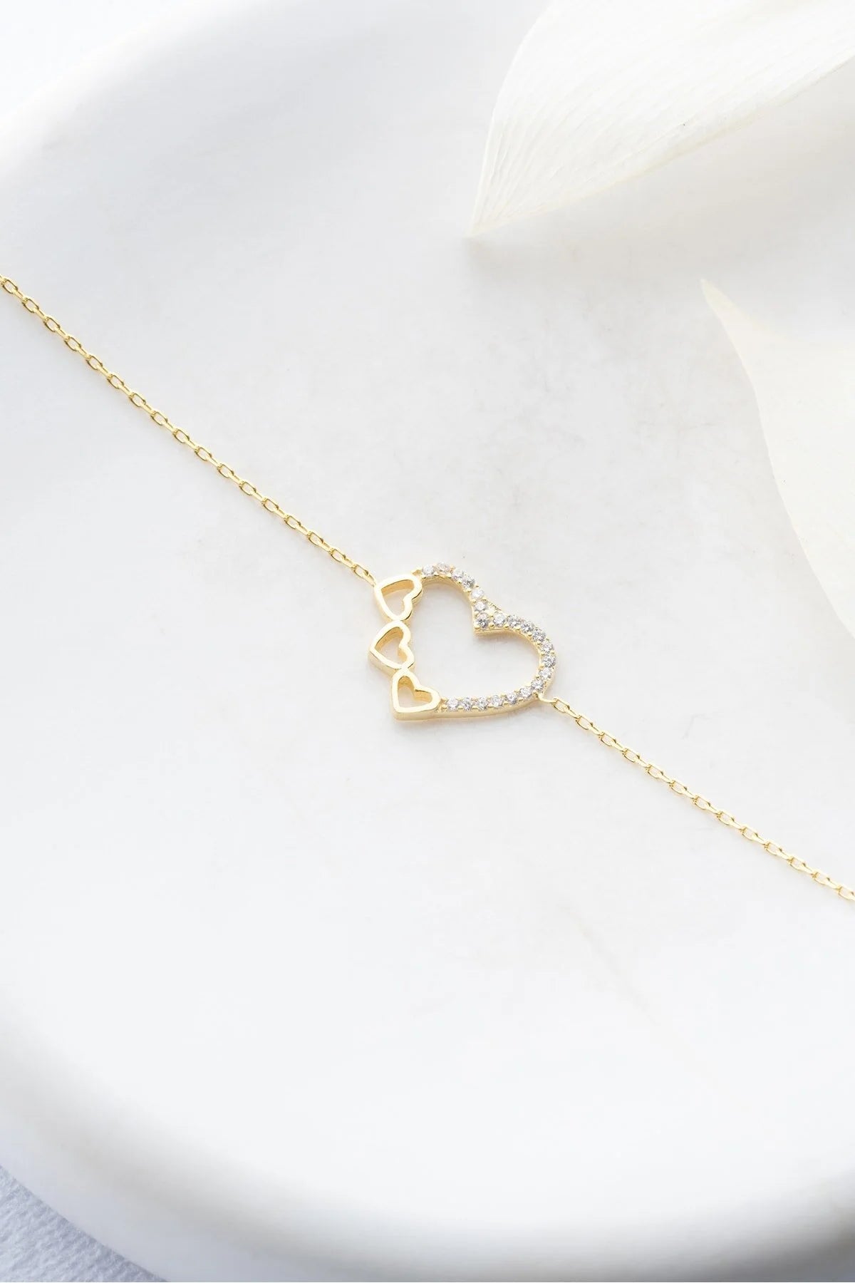 925 Sterling Silver 3 Row Heart Bracelet
