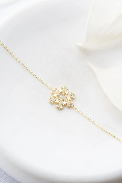 925 Sterling Silver Star Detailed Snowflake Bracelet