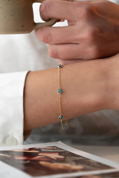 925 Sterling Silver Single Row Evil Eye Bracelet