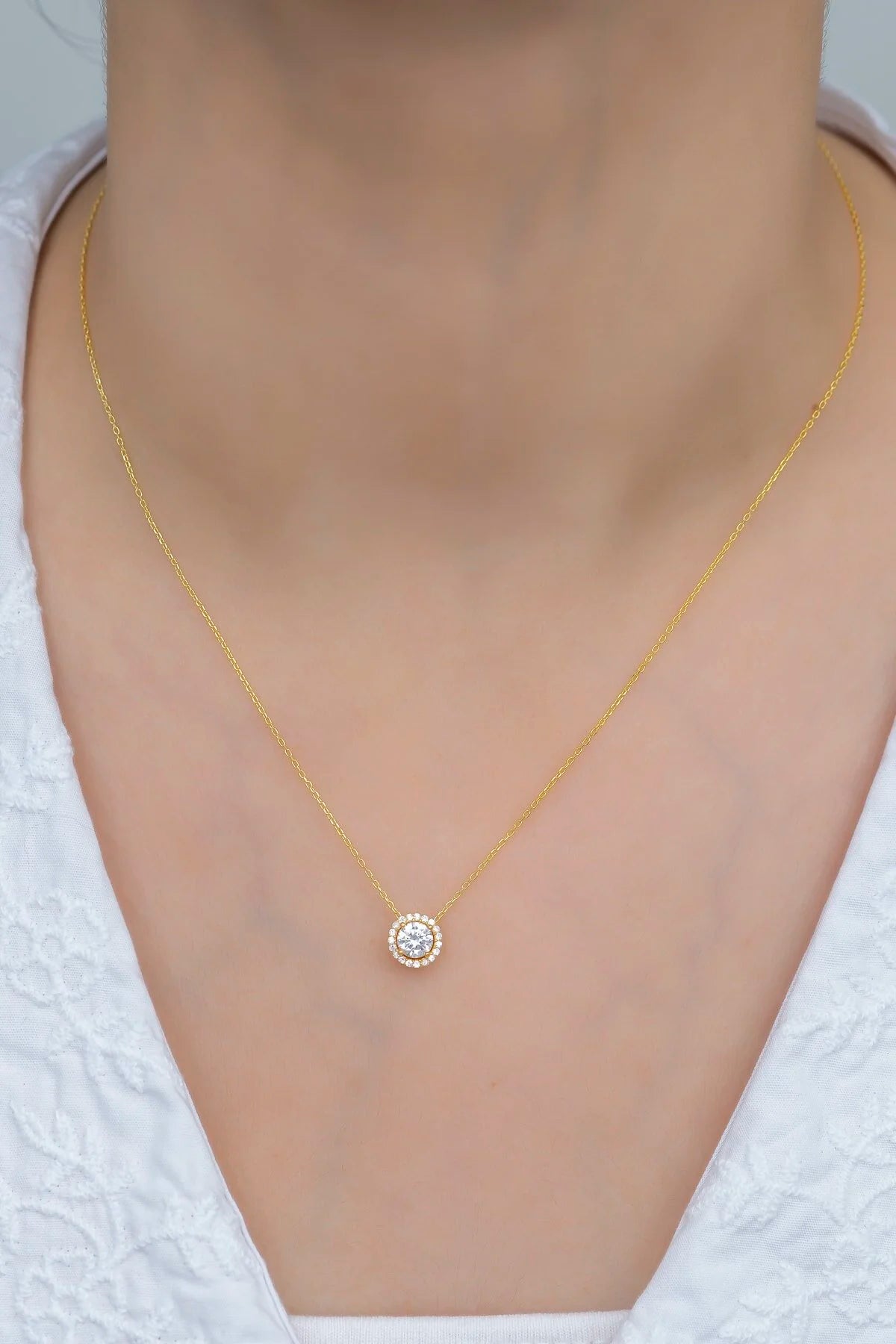 925 Sterling Silver Gold Diamond Mounted Solitaire Necklace