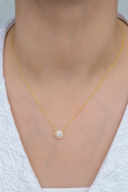 925 Sterling Silver Gold Diamond Mounted Solitaire Necklace