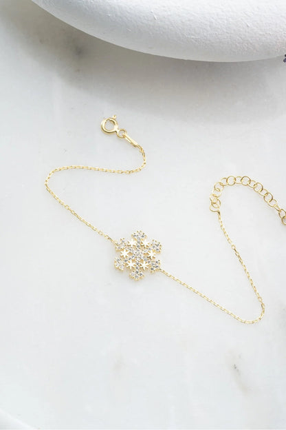 925 Sterling Silver Star Detailed Snowflake Bracelet
