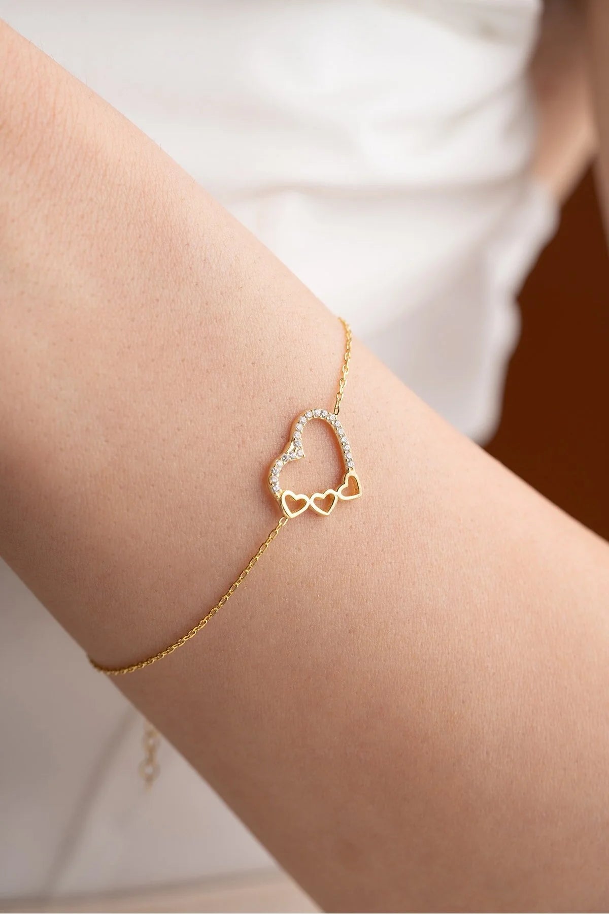 925 Sterling Silver 3 Row Heart Bracelet
