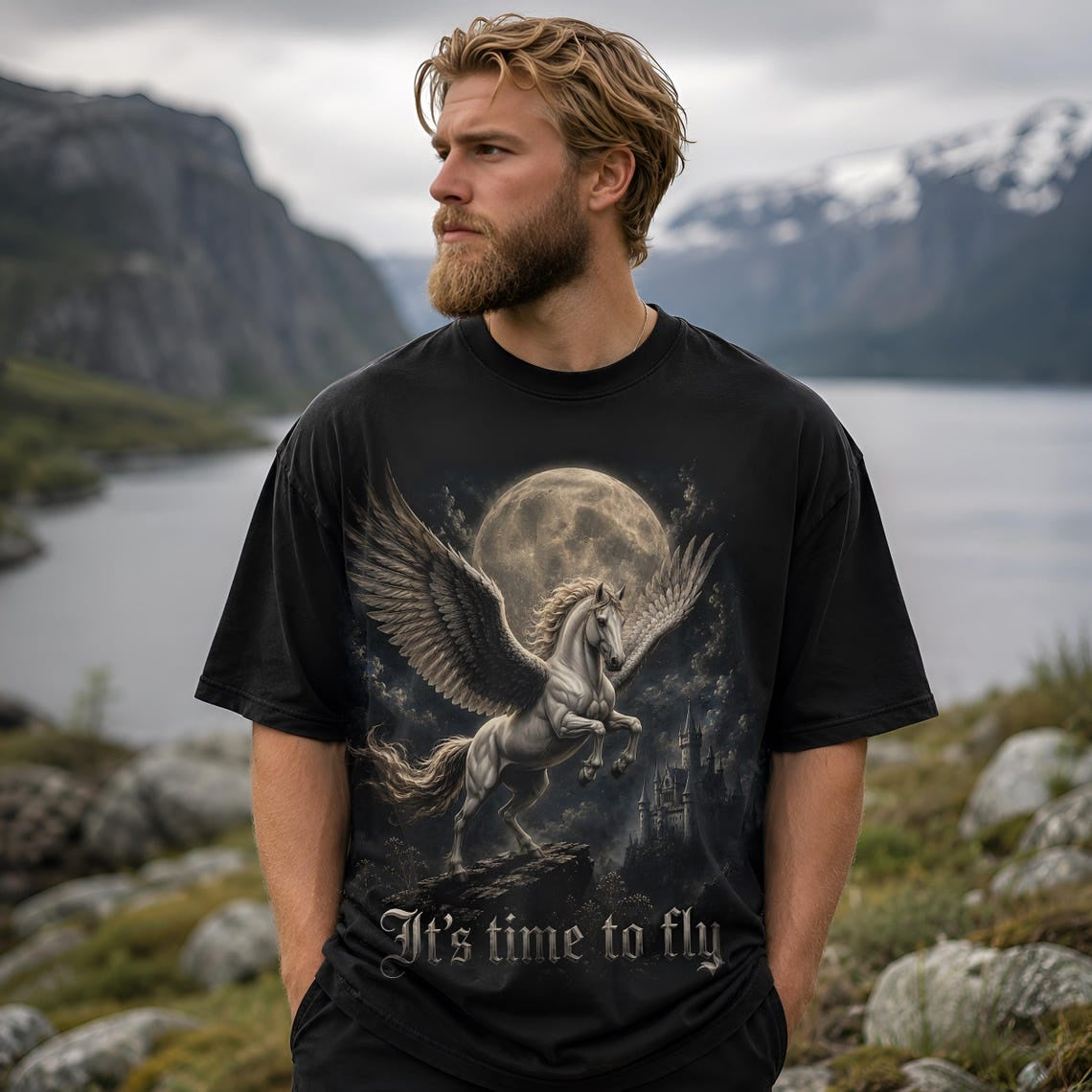 Gothic Pegasus Shirt, Fantasy Flying Horse Tee, Dark Academia T-Shirt, Mythical Creature Art, Comfort Colors Tee