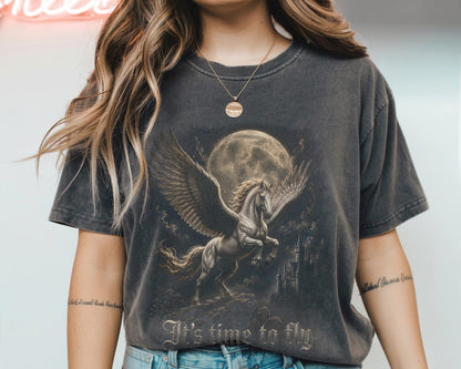 Gothic Pegasus Shirt, Fantasy Flying Horse Tee, Dark Academia T-Shirt, Mythical Creature Art, Comfort Colors Tee