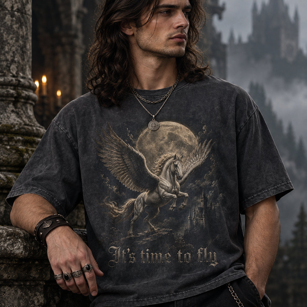Gothic Pegasus Shirt, Fantasy Flying Horse Tee, Dark Academia T-Shirt, Mythical Creature Art, Comfort Colors Tee