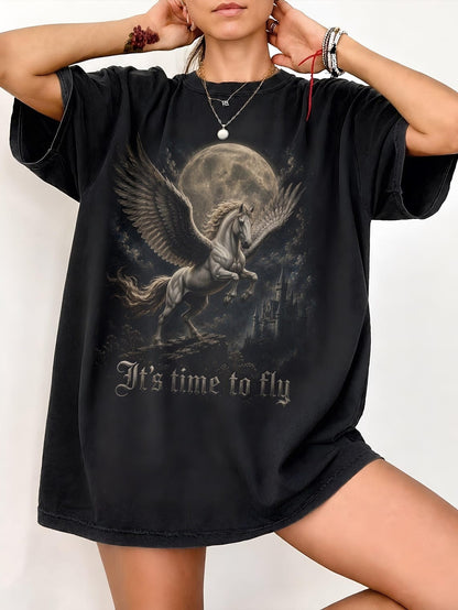 Gothic Pegasus Shirt, Fantasy Flying Horse Tee, Dark Academia T-Shirt, Mythical Creature Art, Comfort Colors Tee