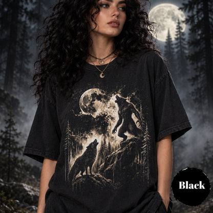 Gothic Werewolf T-Shirt, Full Moon Howling Tee, Halloween Creature Graphic Unisex Shirt, Mythical Beast Gift, Dark Forest Top