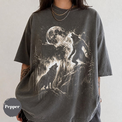 Gothic Werewolf T-Shirt, Full Moon Howling Tee, Halloween Creature Graphic Unisex Shirt, Mythical Beast Gift, Dark Forest Top