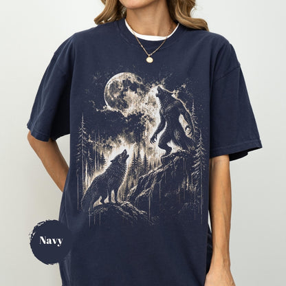 Gothic Werewolf T-Shirt, Full Moon Howling Tee, Halloween Creature Graphic Unisex Shirt, Mythical Beast Gift, Dark Forest Top