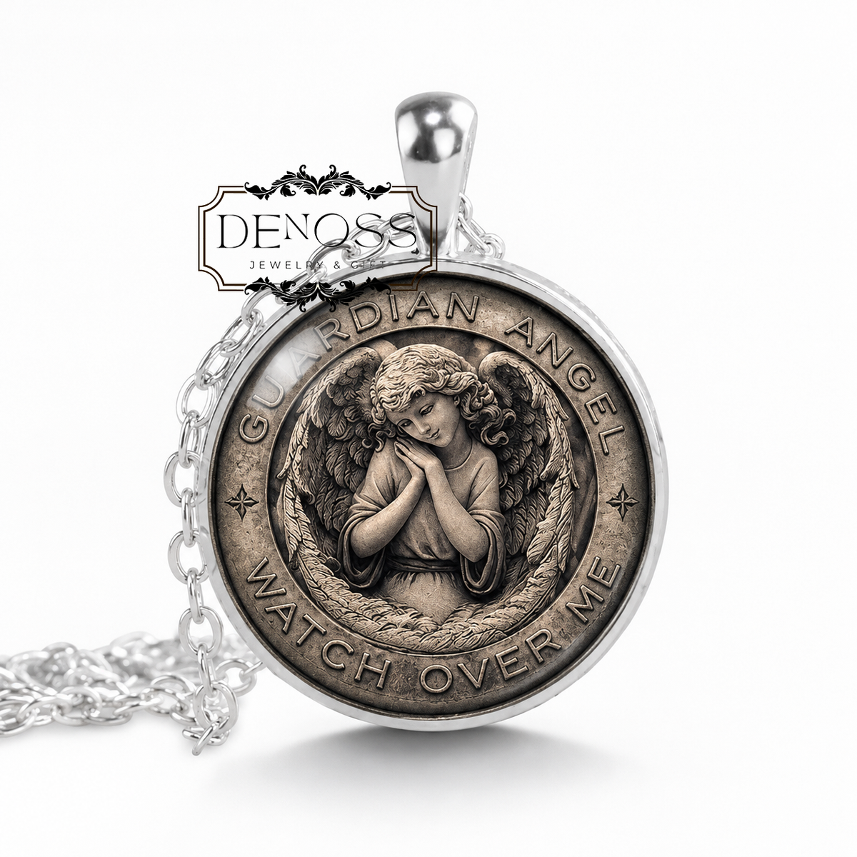 Guardian Angel Necklace,Protection Angel Jewelry,Glass Dome