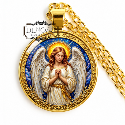 Guardian Angel Praying  Necklace,Religious Art Gift,Christian Faith  Necklace,Angel Wings Collectible,Spiritual Guardian Commemorative