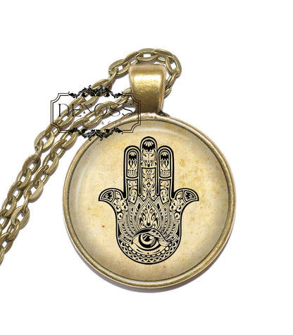 HAMSA Necklace,Symbol,Protection,Hand of Fatima,Hand of Mary,Hand of Miriam,Art Pendant Necklace,Glass Pendant,Handmade Jewelry