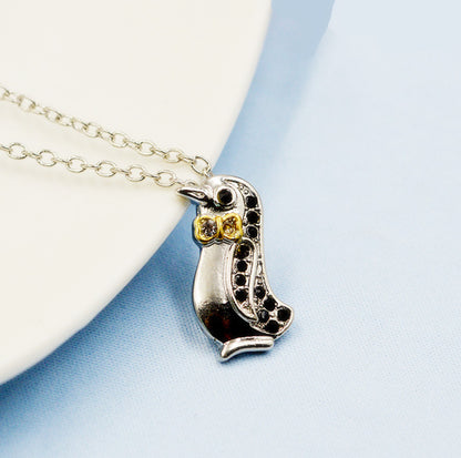 Penguen Crystal Silver Necklace