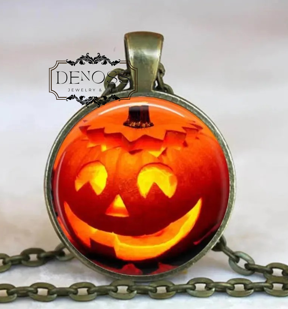 Halloween Pumpkin Pendant Necklace,Spooky Samhain Jewelry
