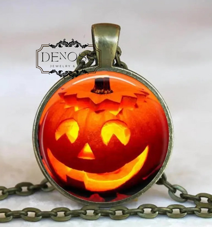 Halloween Pumpkin Pendant Necklace,Spooky Samhain Jewelry