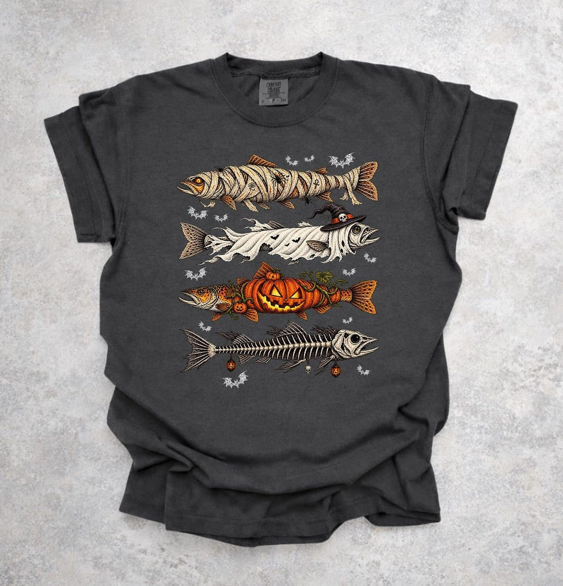 Halloween Trout Fish Ghost Pumpkin Skeleton Mummy Comfort Colors Shirt