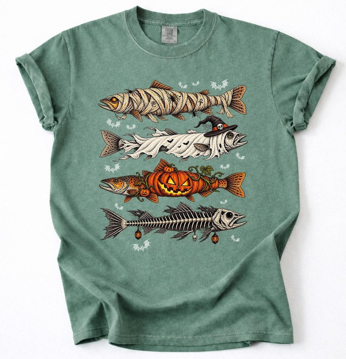Halloween Trout Fish Ghost Pumpkin Skeleton Mummy Comfort Colors Shirt
