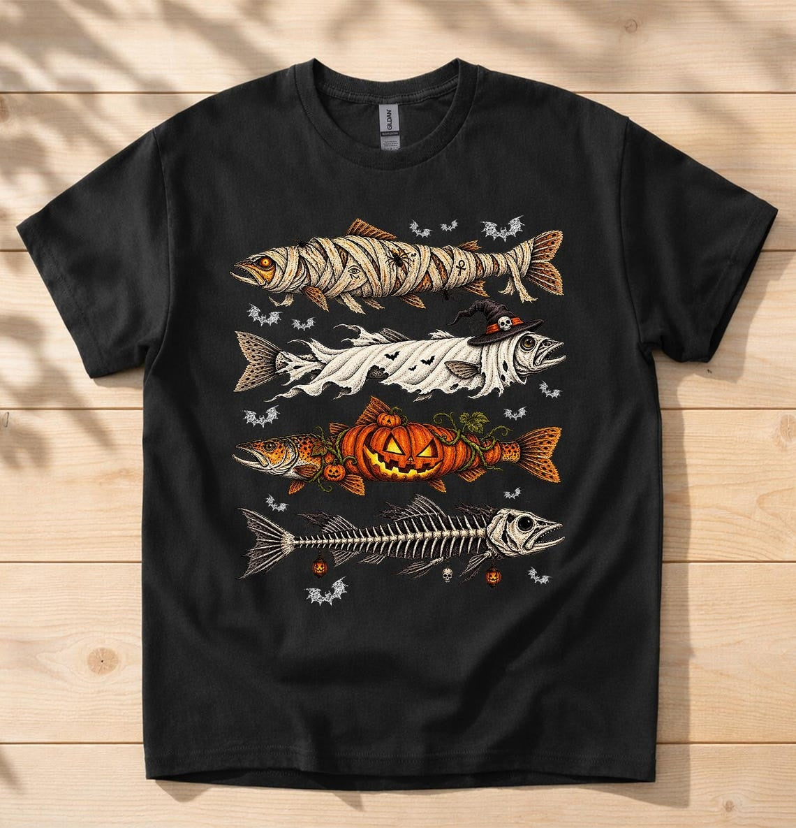 Halloween Trout Fish Ghost Pumpkin Skeleton Mummy Comfort Colors Shirt