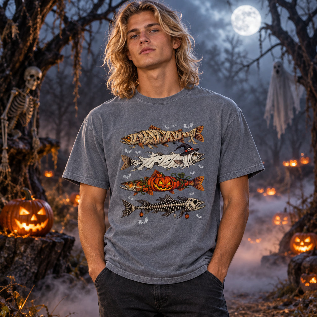 Halloween Trout Fish Ghost Pumpkin Skeleton Mummy Comfort Colors Shirt