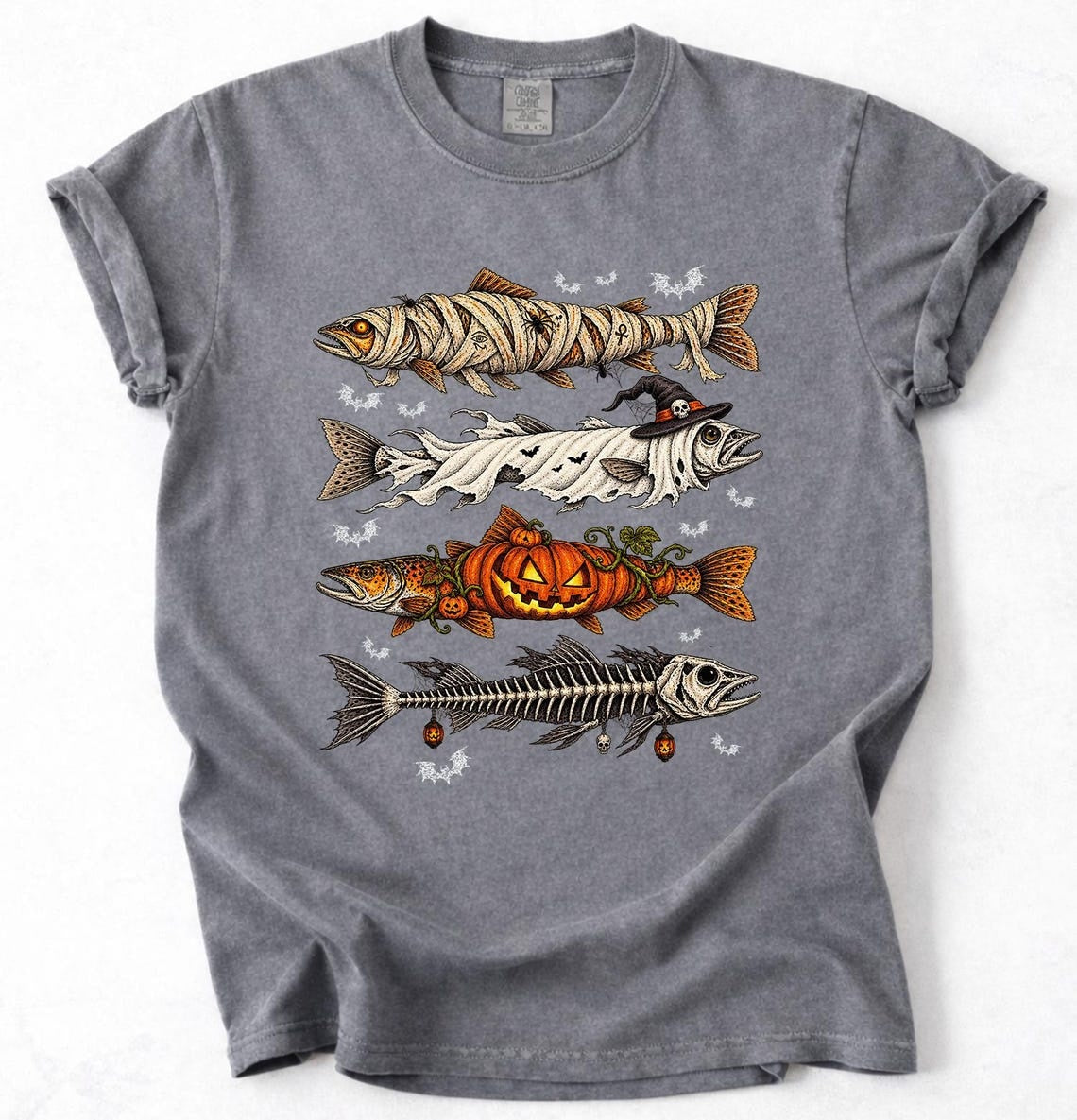 Halloween Trout Fish Ghost Pumpkin Skeleton Mummy Comfort Colors Shirt