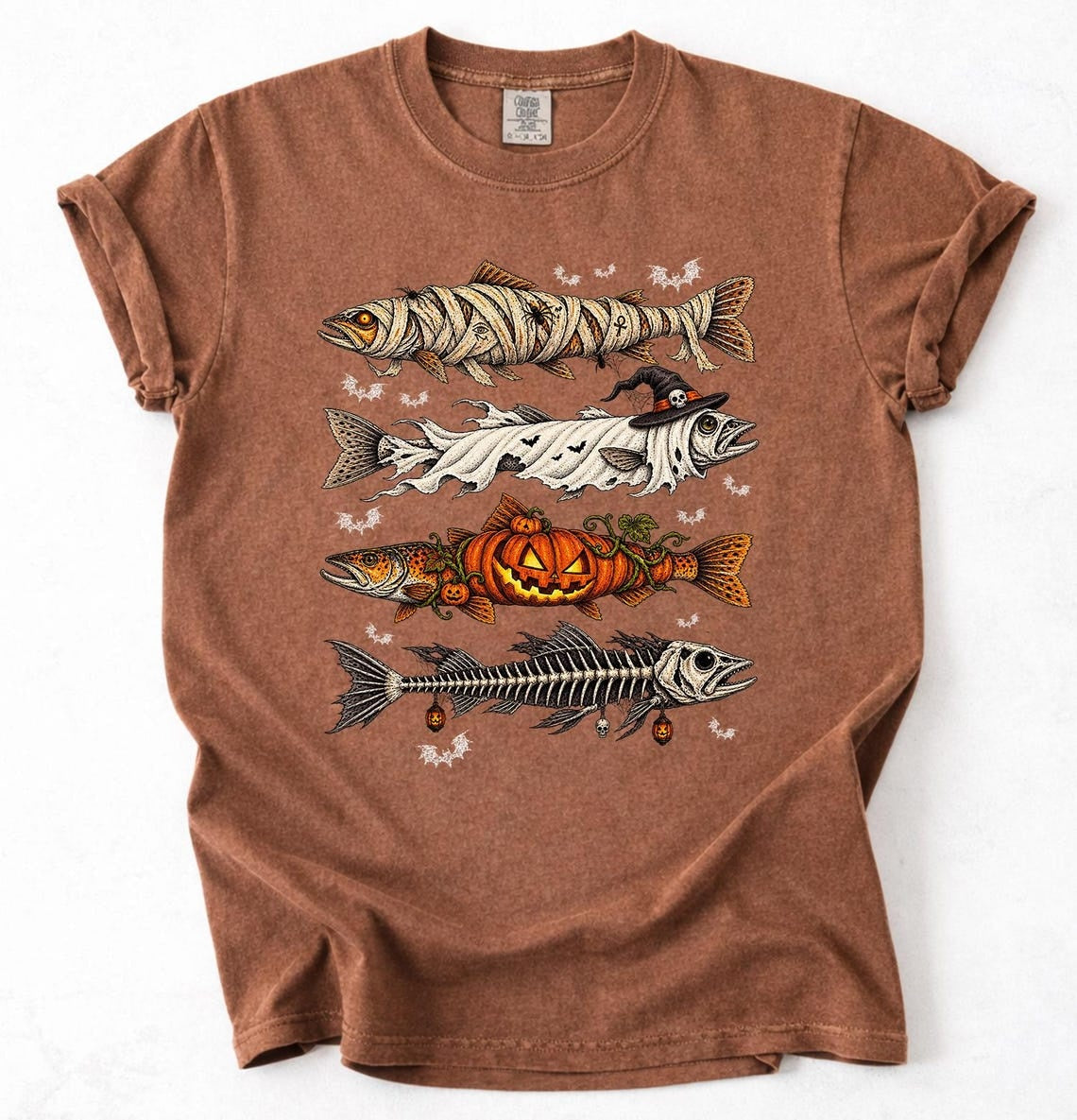 Halloween Trout Fish Ghost Pumpkin Skeleton Mummy Comfort Colors Shirt