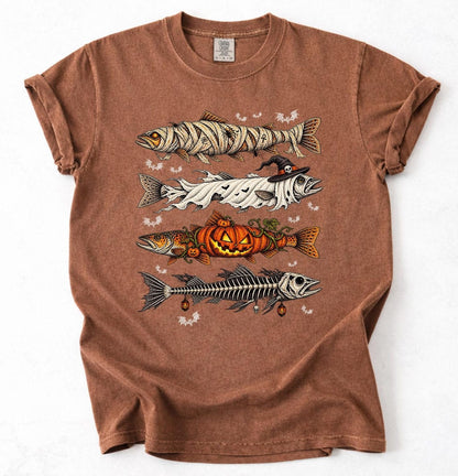 Halloween Trout Fish Ghost Pumpkin Skeleton Mummy Comfort Colors Shirt